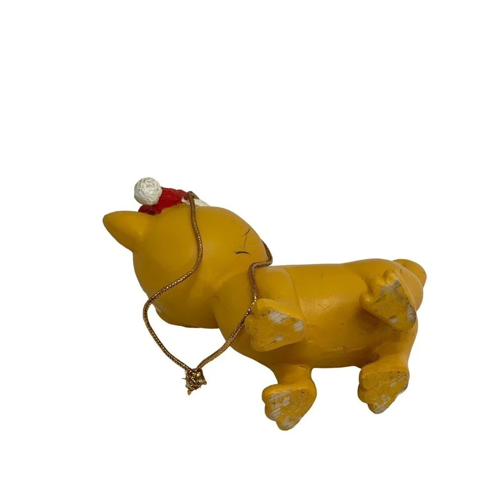 Vintage Ceramic Yellow Cat Kitten in Christmas Ornament 3”